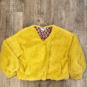 BUCKETLIST Bright Yellow Plush V-Neck Jacket size large oversized